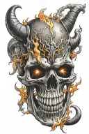 devil skull with fire flames tattoo design idea