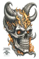 devil skull with fire flames tattoo design idea