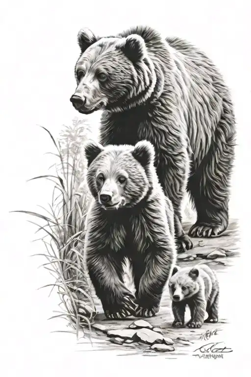 bear cubs walking tattoo design idea