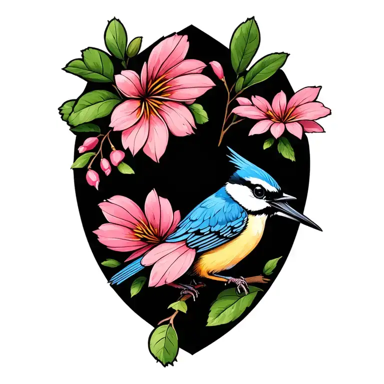 fairy wren bird with Australian flora tattoo design idea