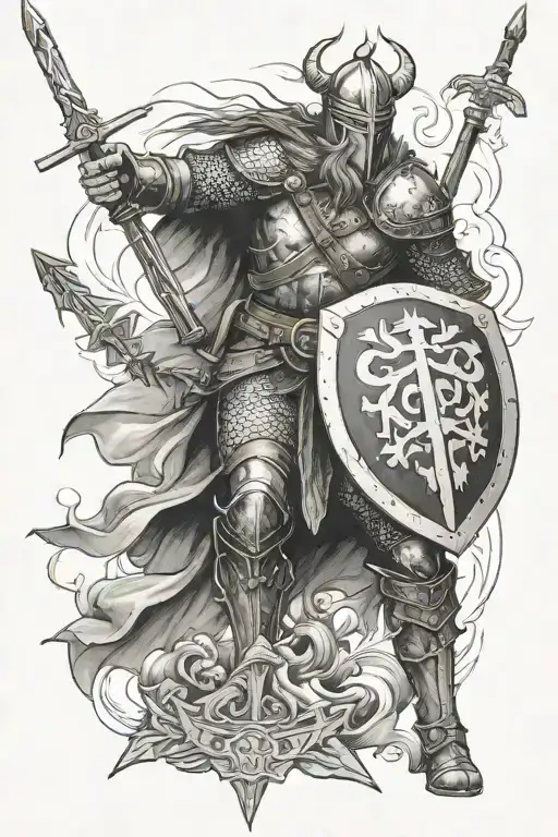 Viking and knights Templar battle tattoo design idea