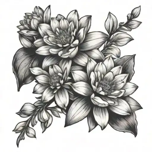 daisy water lilly narcissus flower bouquet tattoo design idea
