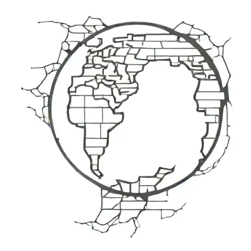 Brick wall torn and inside is planet earth globe tattoo design idea