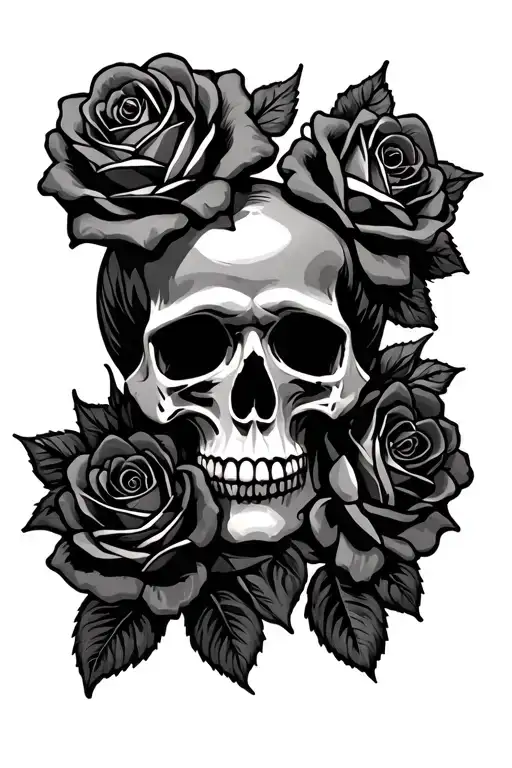 skull, Mexican day if the dead, roses intertwined tattoo design idea