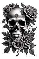 skull, Mexican day if the dead, roses intertwined tattoo design idea
