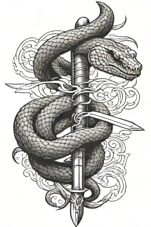 Snake wrapped around sword tattoo design idea
