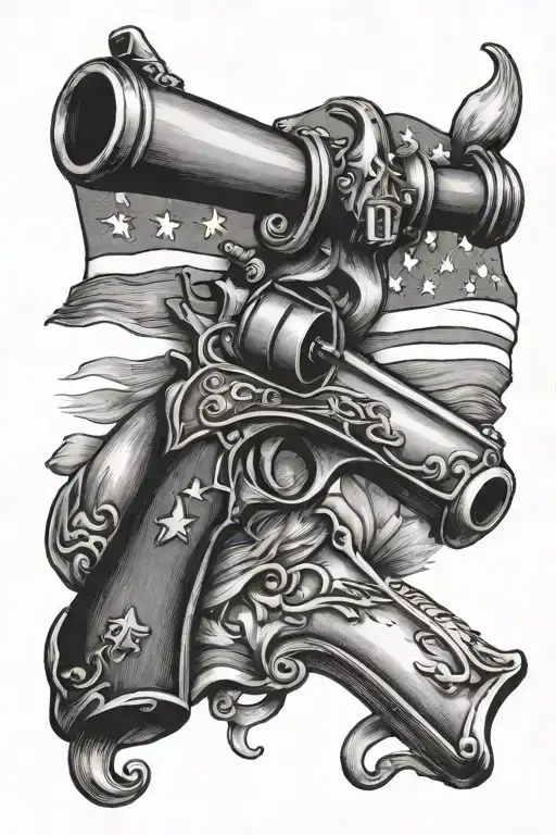 american flag with flintlock pistol crossed tattoo design idea