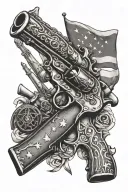 american flag with flintlock pistol crossed tattoo design idea