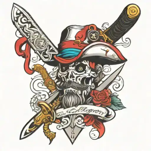 captain morgan knives and hat surrounded tattoo design idea