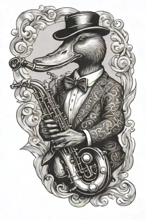 duck playing the saxophone tattoo design idea
