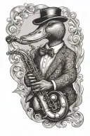 duck playing the saxophone tattoo design idea
