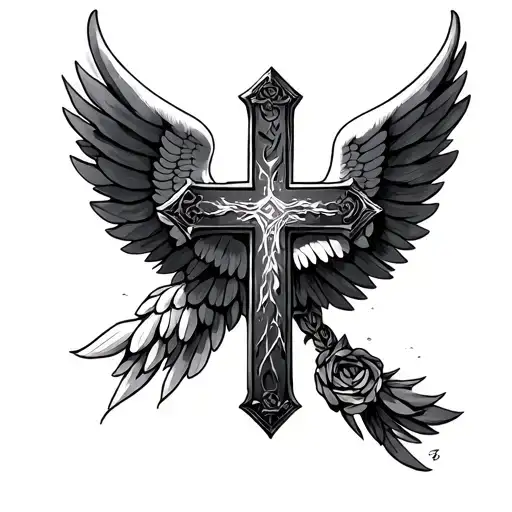 cross with wings with sripture of proverbs 3:5 6 tattoo design idea