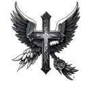 cross with wings with sripture of proverbs 3:5 6 tattoo design idea