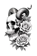 aries+roses+skull tattoo design idea