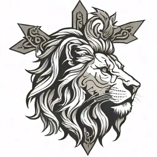 Jesus Christ cross lion head tattoo design idea