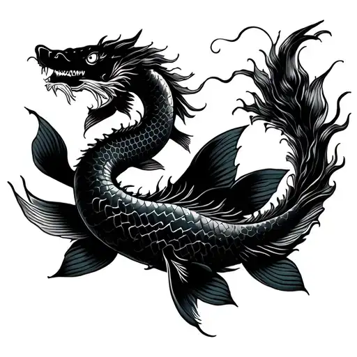 koi fish swimming upstream turning into a traditional japanese dragon tattoo design idea
