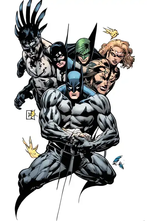 dc comic book multi characters incorporated tattoo design idea
