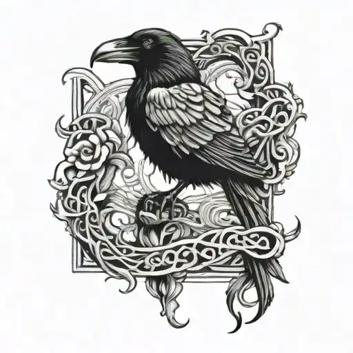 raven fight snake tattoo design idea