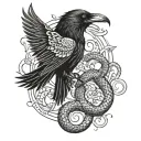 raven fight snake tattoo design idea