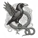 raven fight snake tattoo design idea
