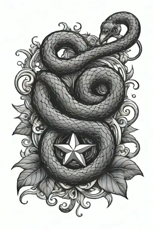 snake and star sign tattoo design idea
