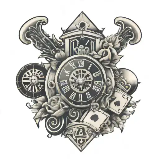 Create a tattoo design that symbolizes the balance between your responsibilities as a student and caregiver, using imagery of women, cars, and gambling to represent different aspects of your life tattoo design idea