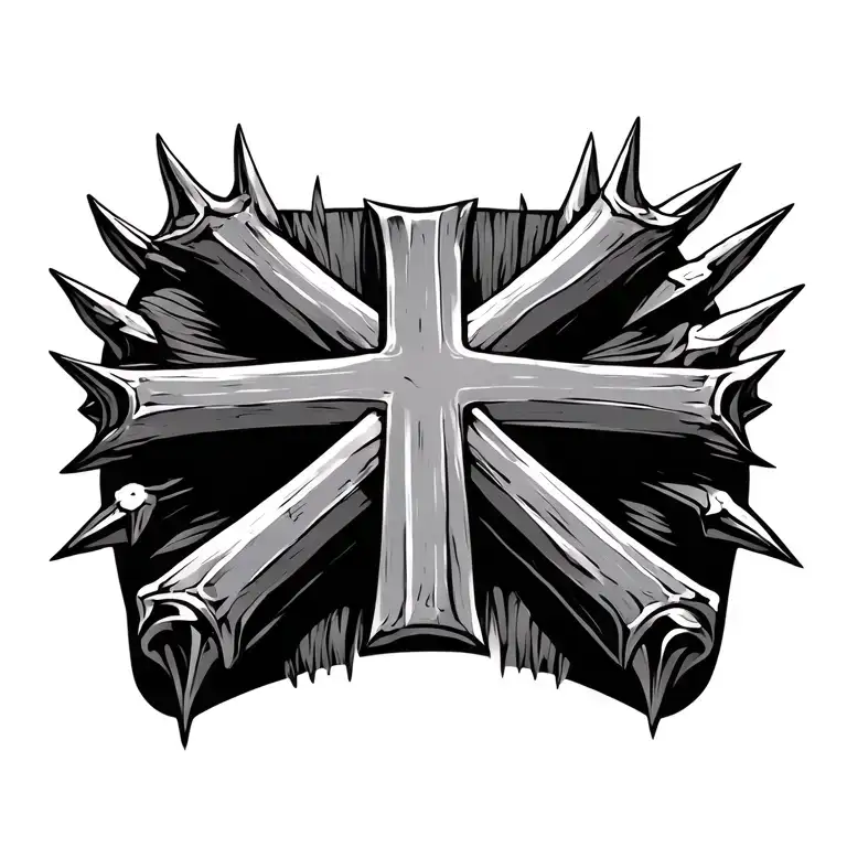 Christian cross made out of three large hand forged iron spike nails  tattoo design idea