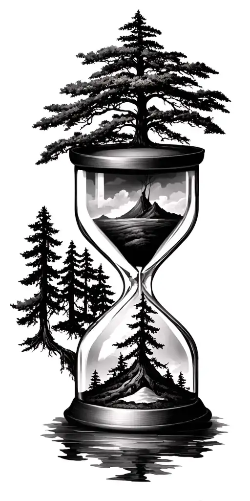 Hourglass with cypress trees tattoo design idea