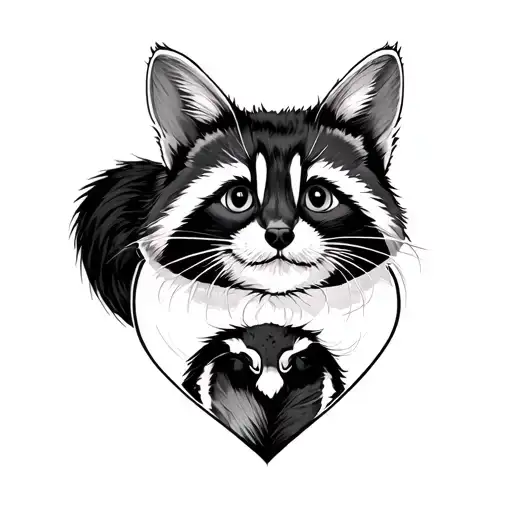 racoon and a black cat looking derpy tattoo design idea