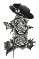 rose and a cosmo and daisy flower bouquet tied tattoo design idea