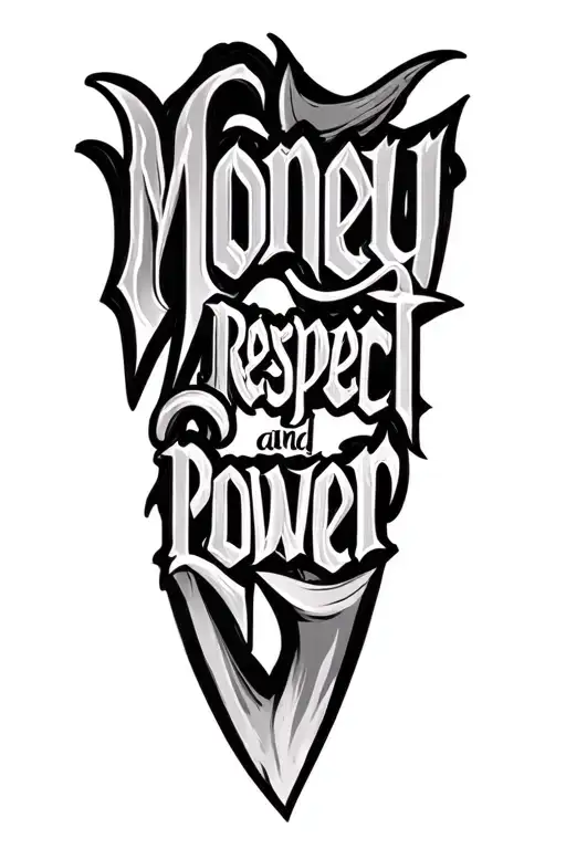 Write me 'Money Respect and Power' in calligraphic letters with different shades and strange designs tattoo design idea