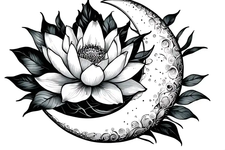  moon crescent with lotus flower blooming tattoo design idea
