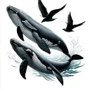 whales with birds tattoo design idea