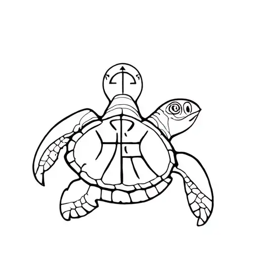 design a tattoo of a sea turtle with the chi rho symbol in the shell with the greek symbols for alpha and omega tattoo design idea