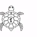 design a tattoo of a sea turtle with the chi rho symbol in the shell with the greek symbols for alpha and omega tattoo design idea