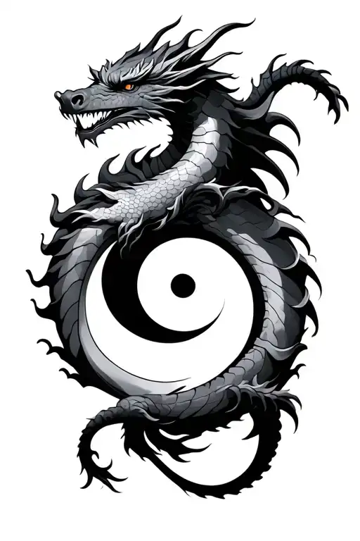 dragon wrapped around yin yang symbol tattoo design idea