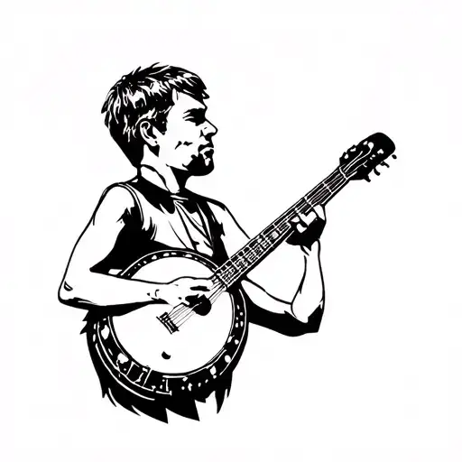 banjo player short hair tattoo design idea