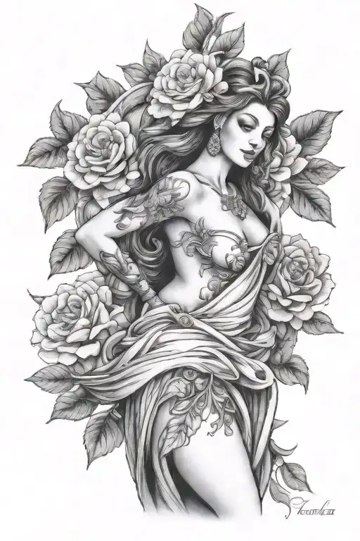 fortuna goddess sexy fit tattoo design idea