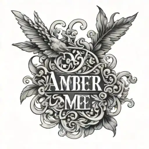 first name Amber with man motif tattoo design idea