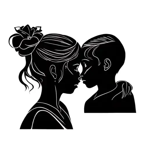 one line portrait tattoo of mom and son tattoo design idea