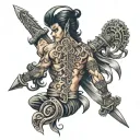 hindu weapons vertically aligned on back tattoo tattoo design idea