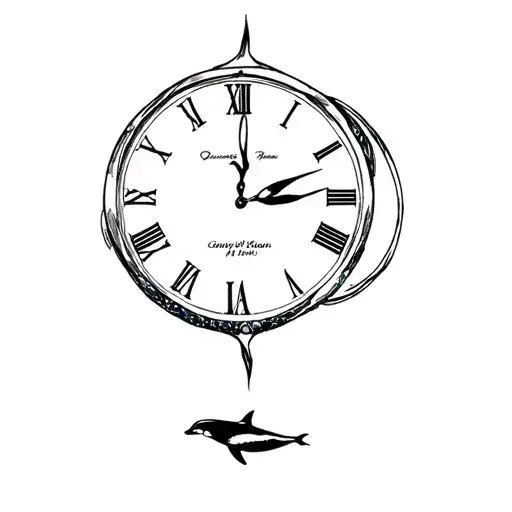 Create a clock tattoo sketch with the time at 8:35 and incorporate orca whales and make it fine line tattoo design idea