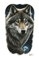 wolf space tattoo design idea