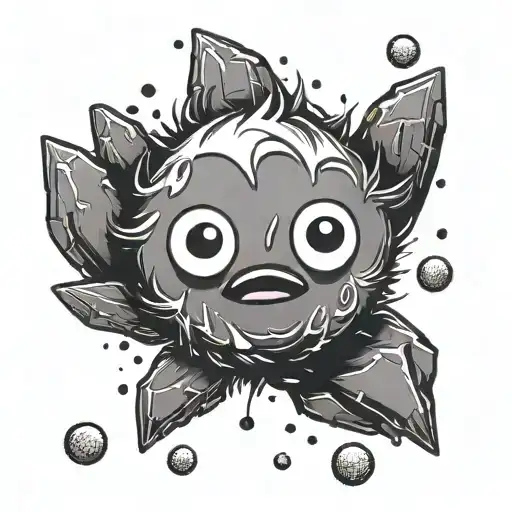 soot sprite holding a rock, sparkles around it tattoo design idea