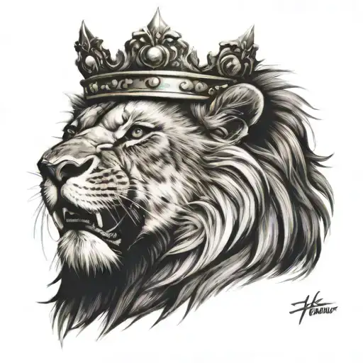 fierce lion roar king crown tattoo design idea