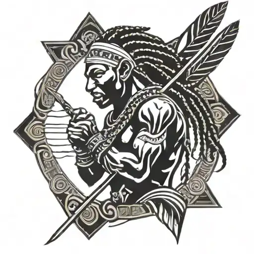 African warrior with braids carrying a spear tattoo design idea
