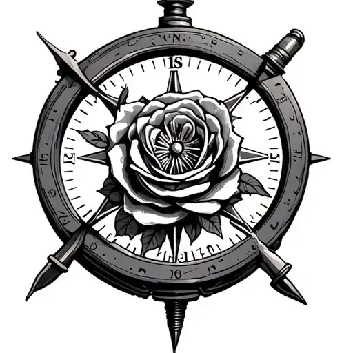 sextant with nautic compas rose tattoo design idea