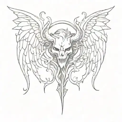 angel wings and devil horns tattoo design idea