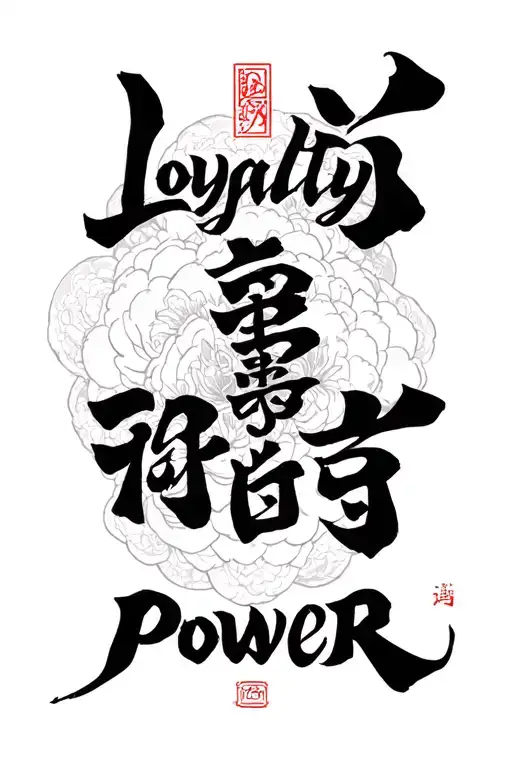 words "Loyalty, wisdom, power" tattoo design idea