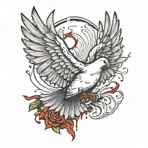 Dove with bloody wings spread tattoo design idea